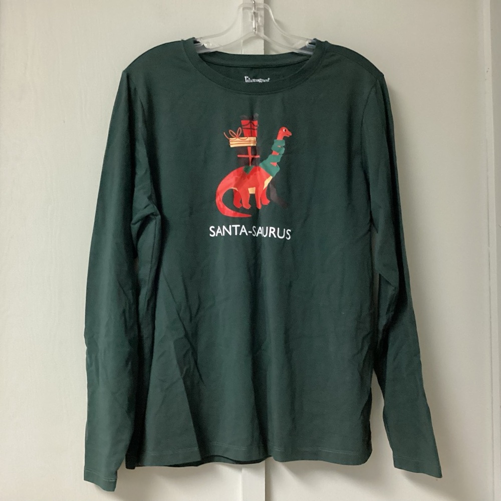 Pajamagram Co Women’s Size Large  Shirt Top ONLY Cotton Blend Green Santa-Saurus